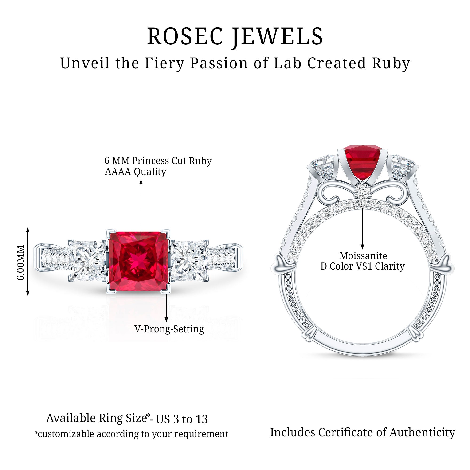 Rosec Jewels-Lab Grown Ruby Vintage Looking Engagement Ring With Certificate