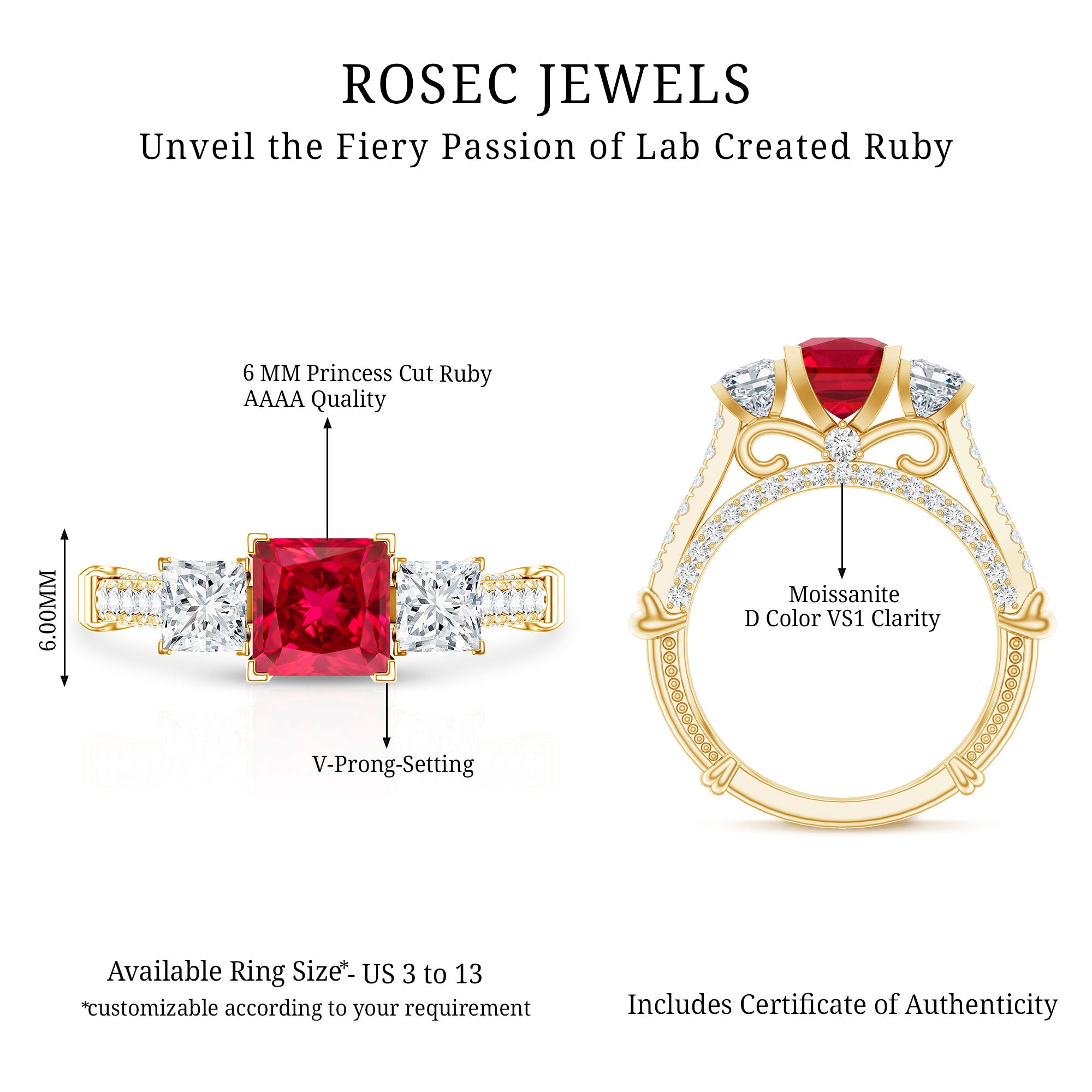 Rosec Jewels-Lab Grown Ruby Vintage Looking Engagement Ring With Certificate