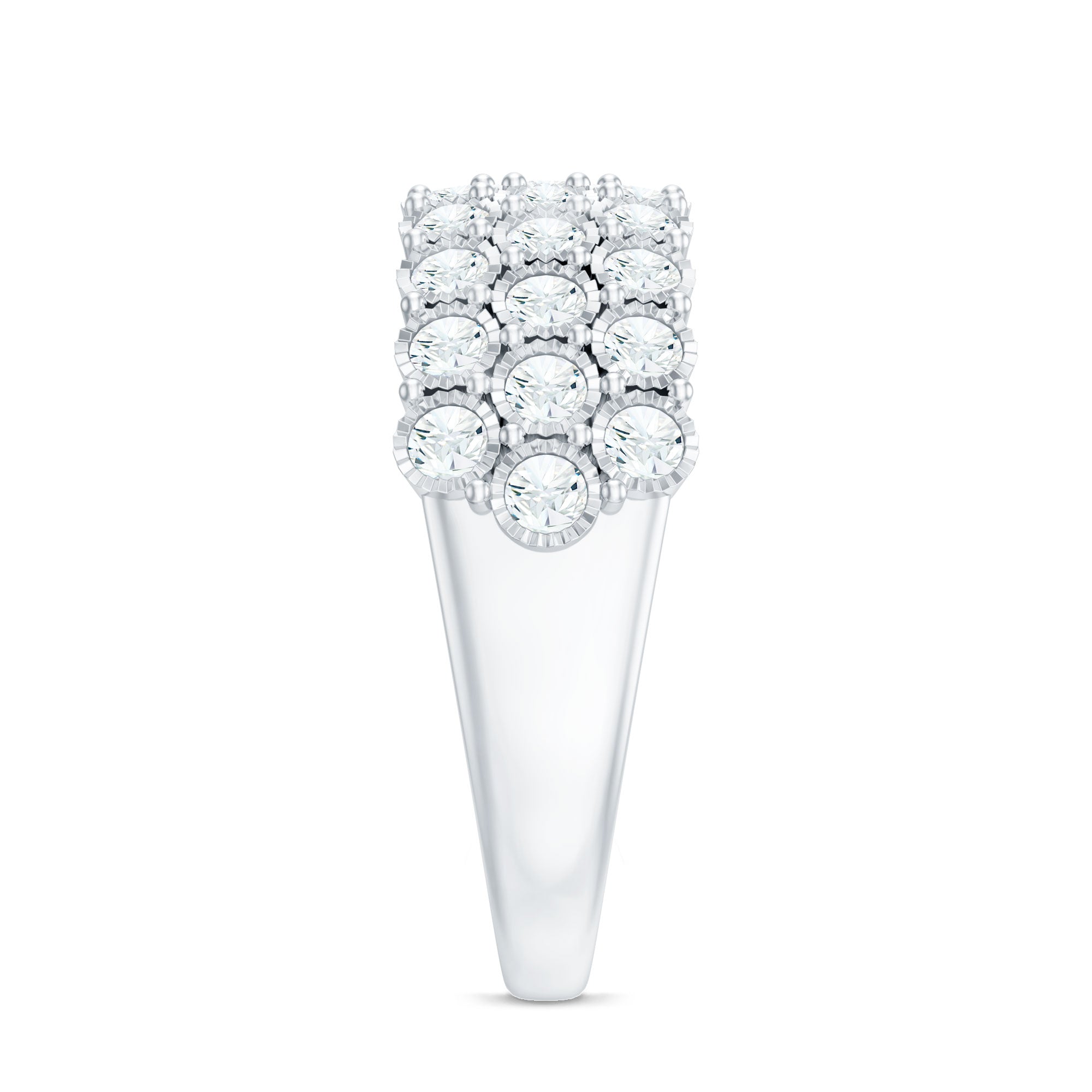 Diamond 3 Row Wide Wedding Band Ring Natural - ( HI-SI ) - Rosec Jewels