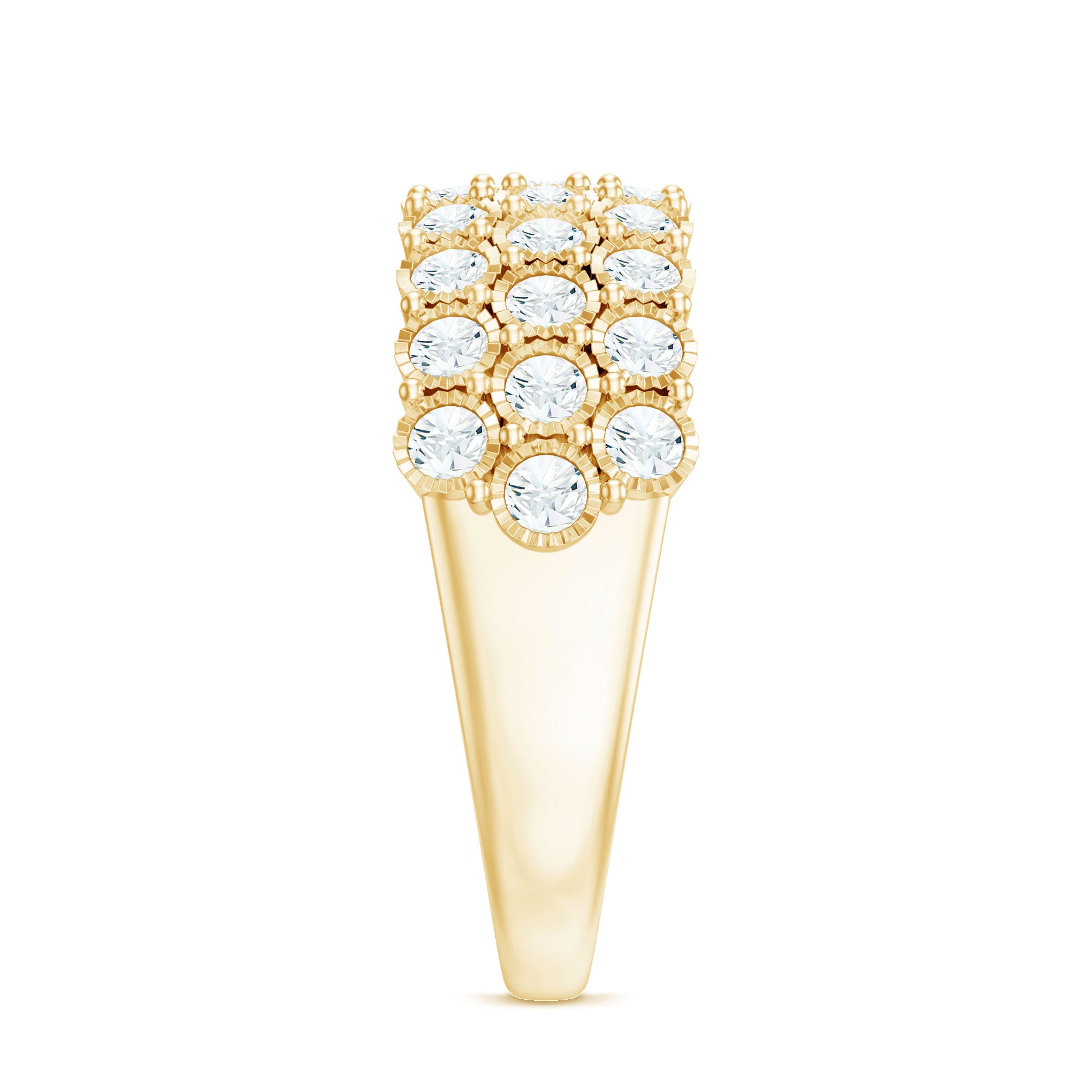 Diamond 3 Row Wide Wedding Band Ring Natural - ( HI-SI ) - Rosec Jewels