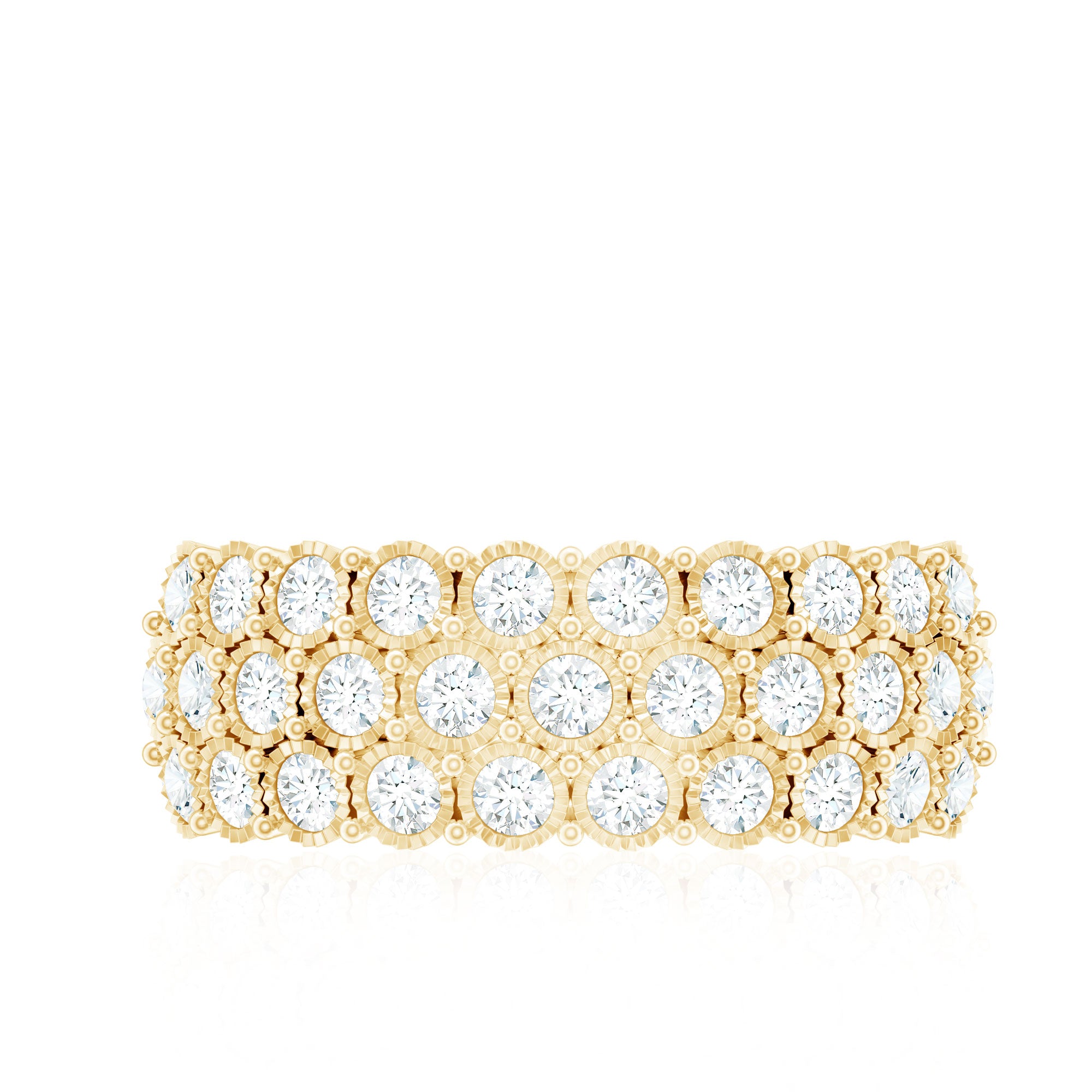 Diamond 3 Row Wide Wedding Band Ring Natural - ( HI-SI ) - Rosec Jewels