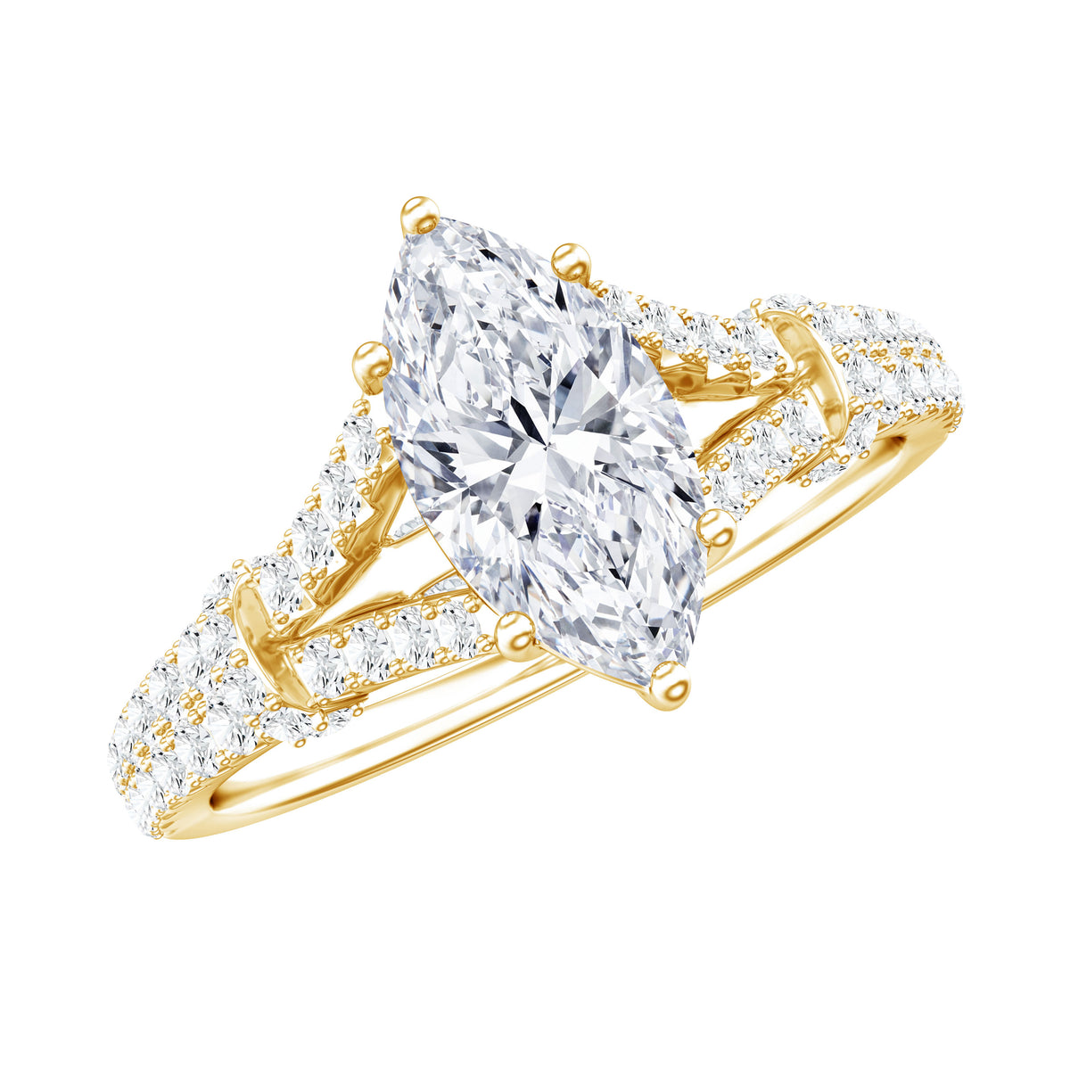 Marquise Cut Moissanite Solitaire Engagement Ring in Split Shank D-VS1 - Rosec Jewels