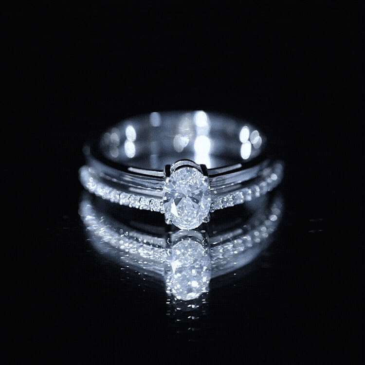 Oval Cut Solitaire Moissanite Double Band Engagement Ring D-VS1 - Rosec Jewels