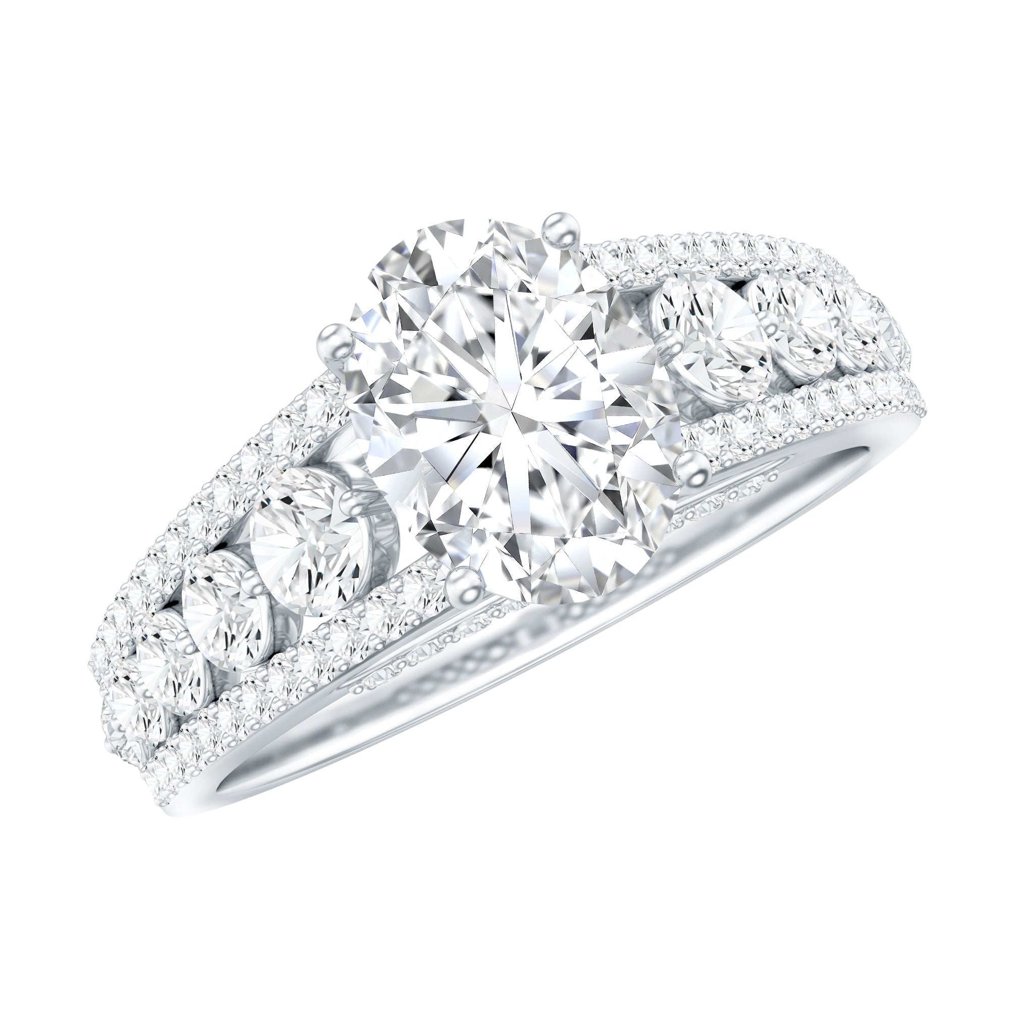 Certified Moissanite Oval Engagement Ring with Side Stones D-VS1 - Rosec Jewels