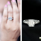 7X9 mm Emerald Cut Moissanite Solitaire Celtic Ring with Engraved Shank D-VS1 - Rosec Jewels