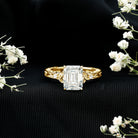 7X9 mm Emerald Cut Moissanite Solitaire Celtic Ring with Engraved Shank D-VS1 - Rosec Jewels