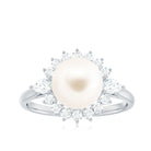 Cultured 3 Carat Freshwater Pearl Engagement Ring with Diamond Halo AAA - Rosec Jewels