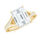 Emerald Cut Moissanite Solitaire Engagement Ring with Split Shank D-VS1 - Rosec Jewels