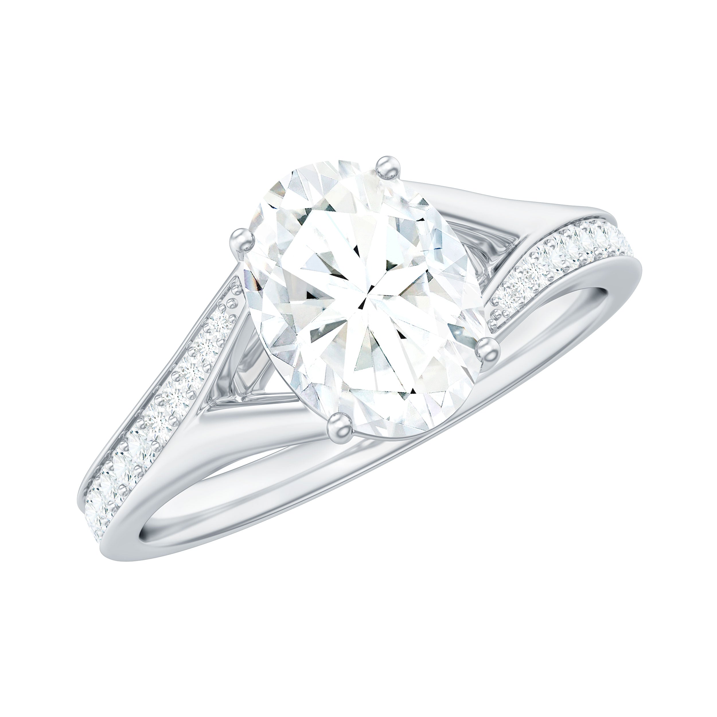 6x8mm Oval Cut Moissanite Solitaire Engagement Ring with Split Shank