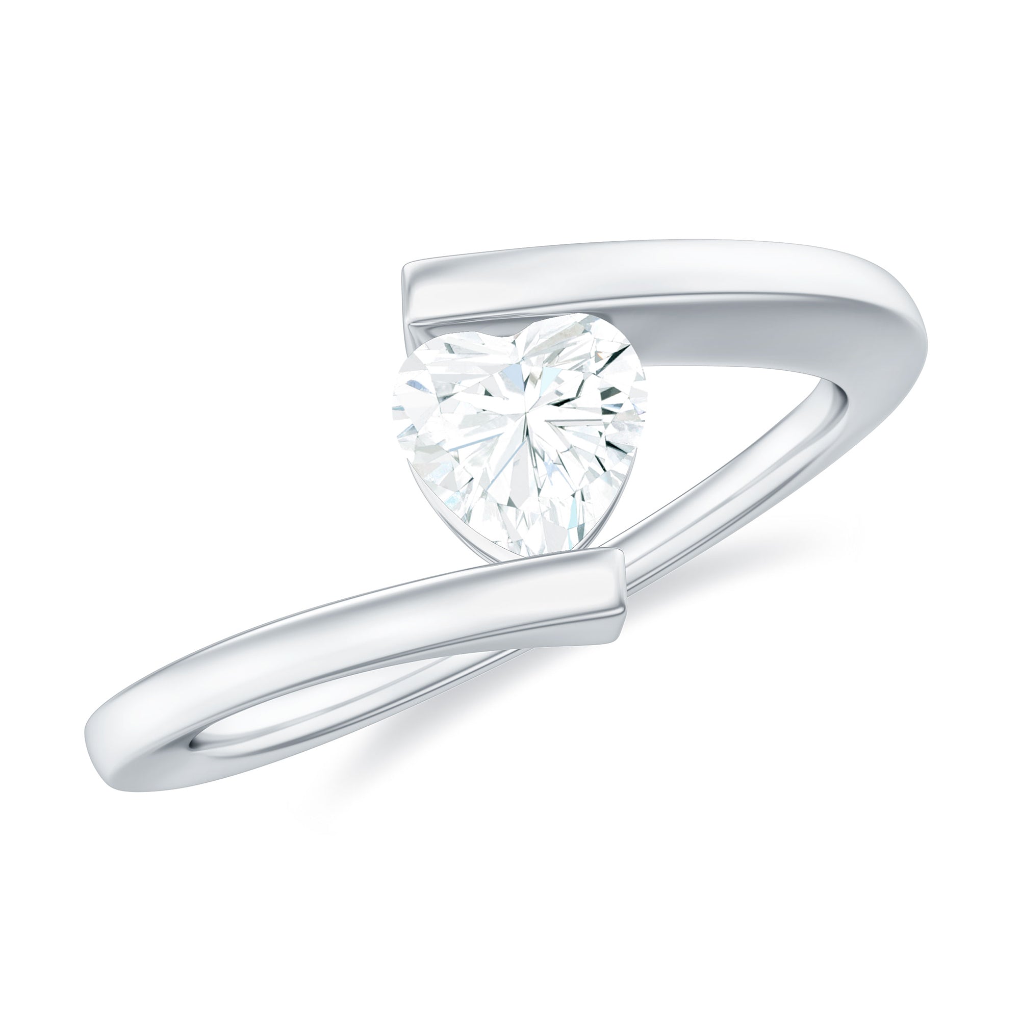 5mm Heart Moissanite Solitaire Promise Ring with Bypass Shank