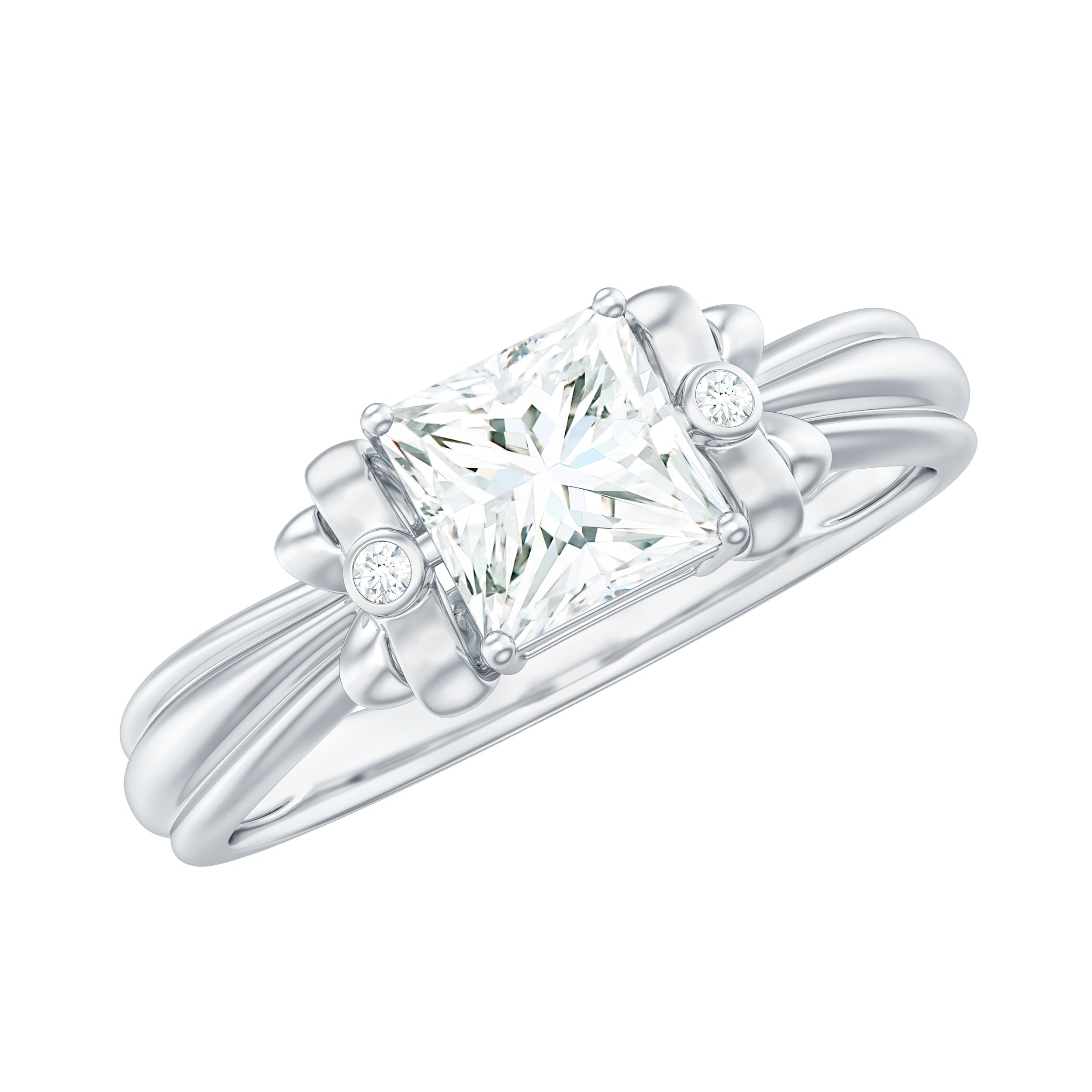 5 MM Princess Cut Certified Moissanite Designer Bow Engagement Ring