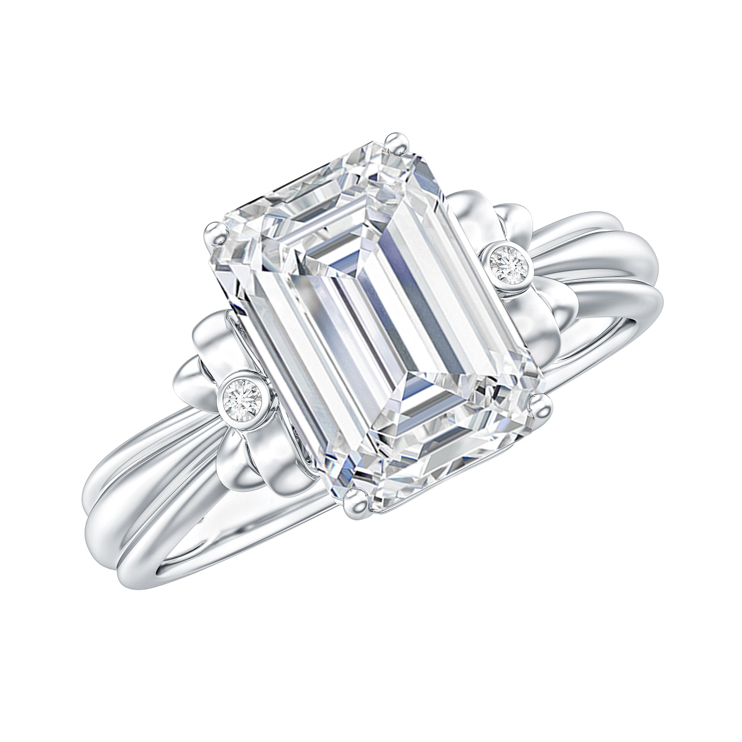 Certified Emerald Cut Moissanite Huge Engagement Ring D-VS1 - Rosec Jewels