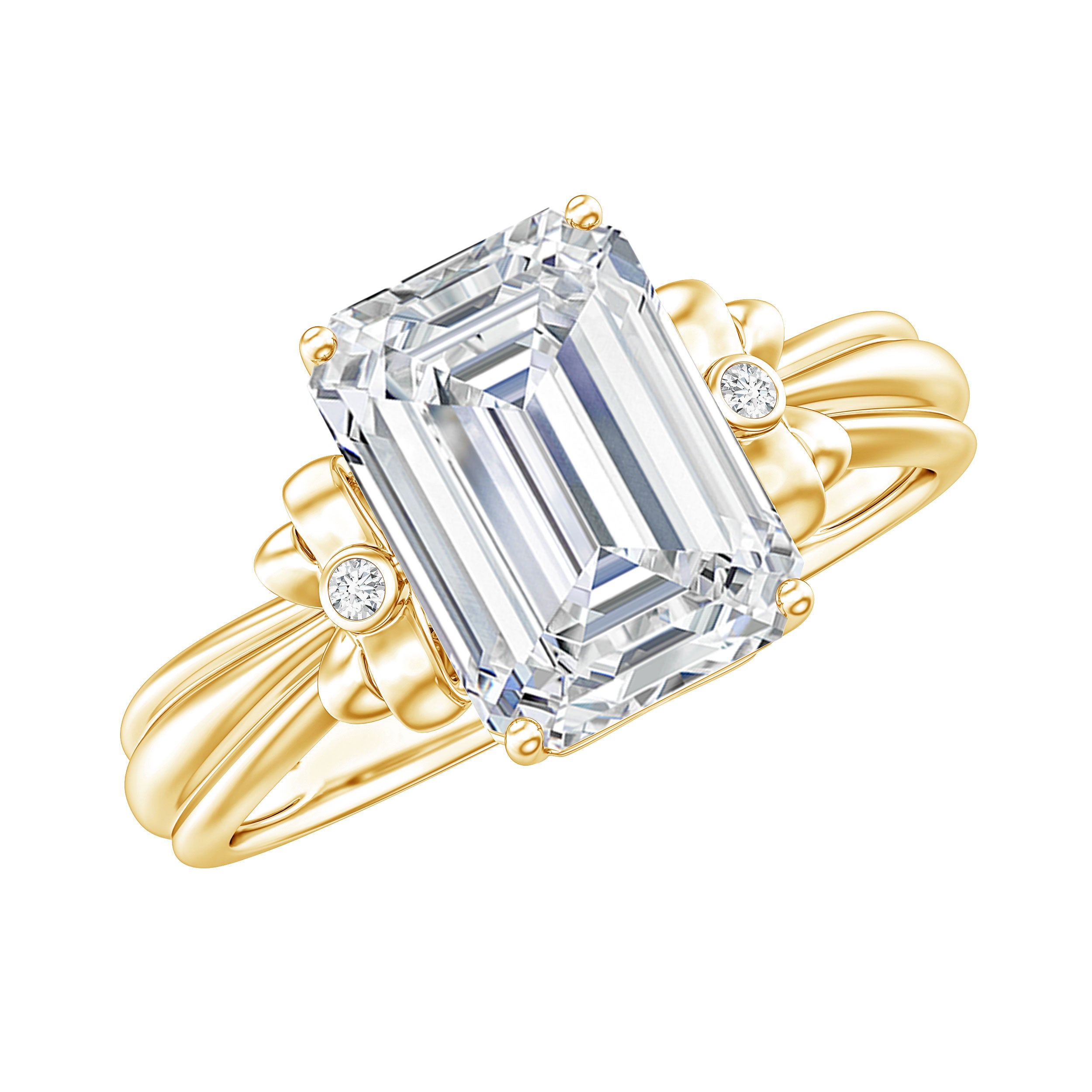 Certified Emerald Cut Moissanite Huge Engagement Ring D-VS1 - Rosec Jewels