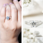7x9mm Emerald Cut Certified Moissanite Vintage Inspired Engagement Ring D-VS1 - Rosec Jewels