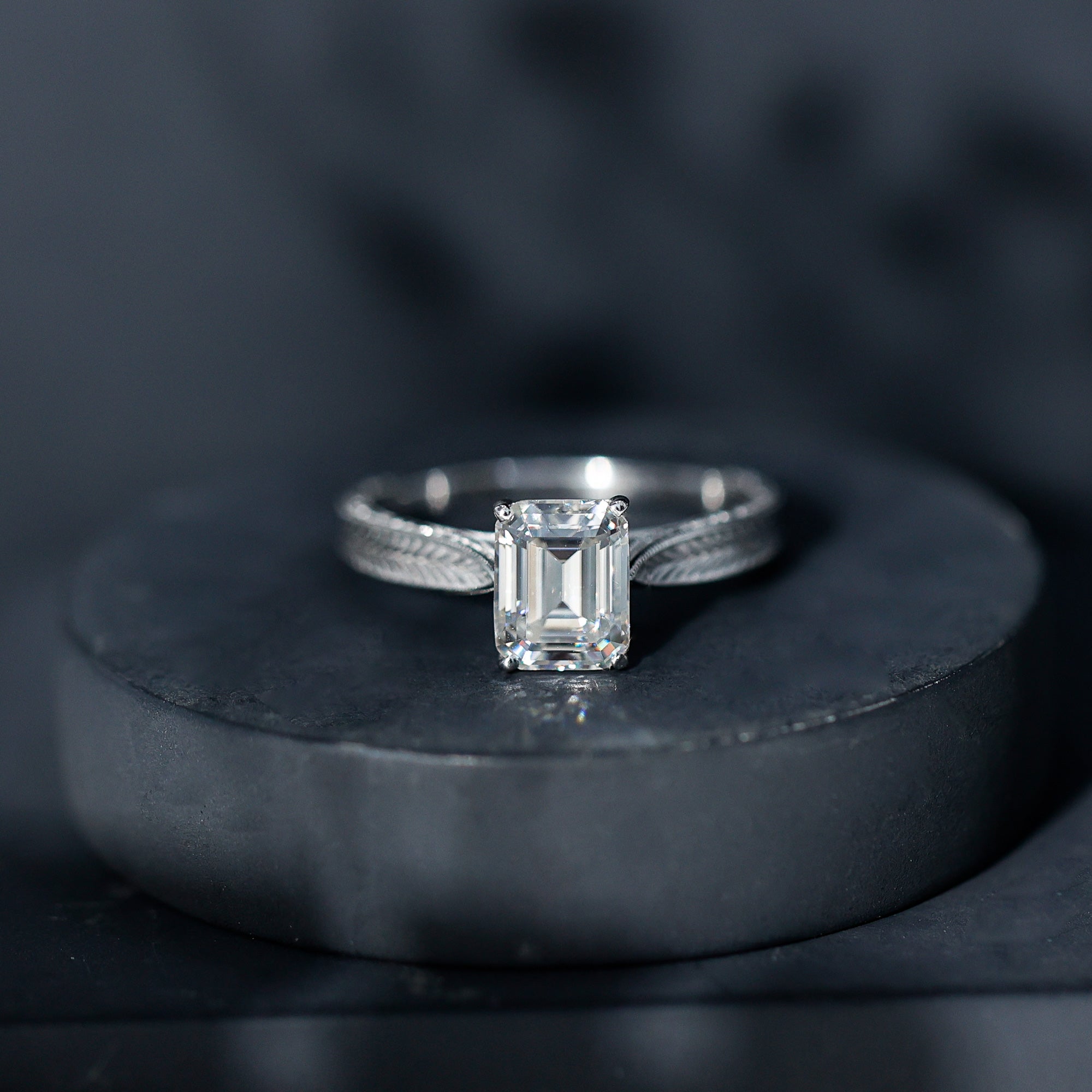7x9mm Emerald Cut Certified Moissanite Vintage Inspired Engagement Ring D-VS1 - Rosec Jewels