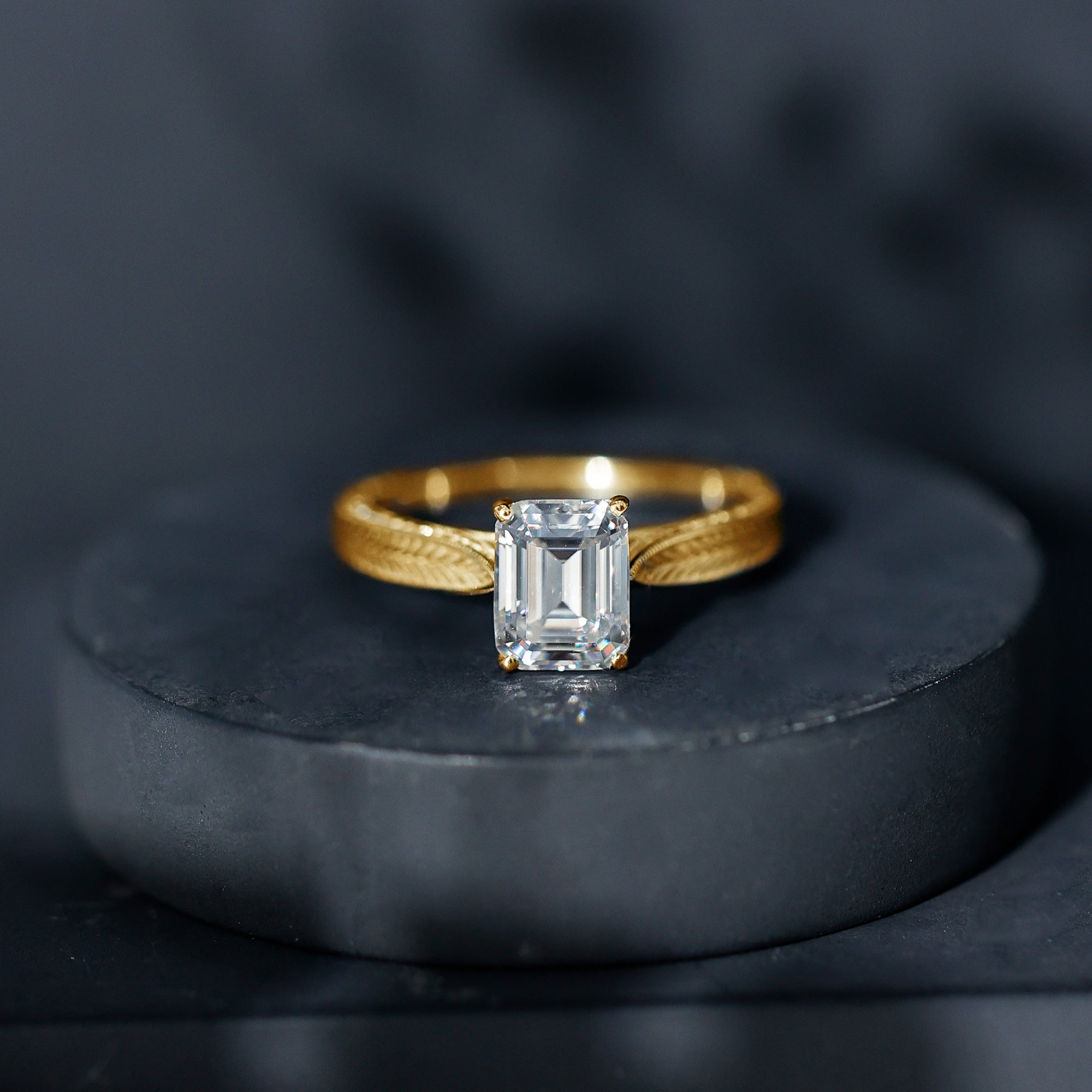 7x9mm Emerald Cut Certified Moissanite Vintage Inspired Engagement Ring D-VS1 - Rosec Jewels