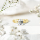 7x9mm Emerald Cut Certified Moissanite Vintage Inspired Engagement Ring D-VS1 - Rosec Jewels