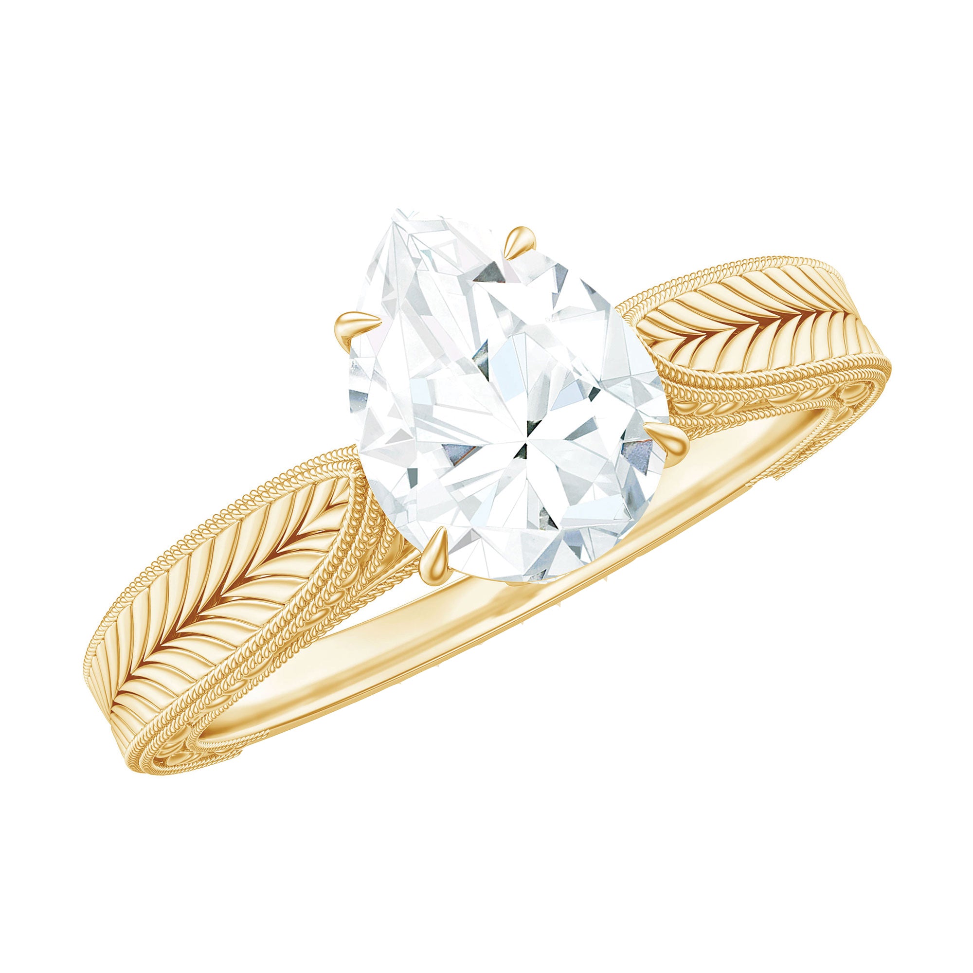 Claw Set Pear Shape Moissanite Engagement Ring D-VS1 - Rosec Jewels