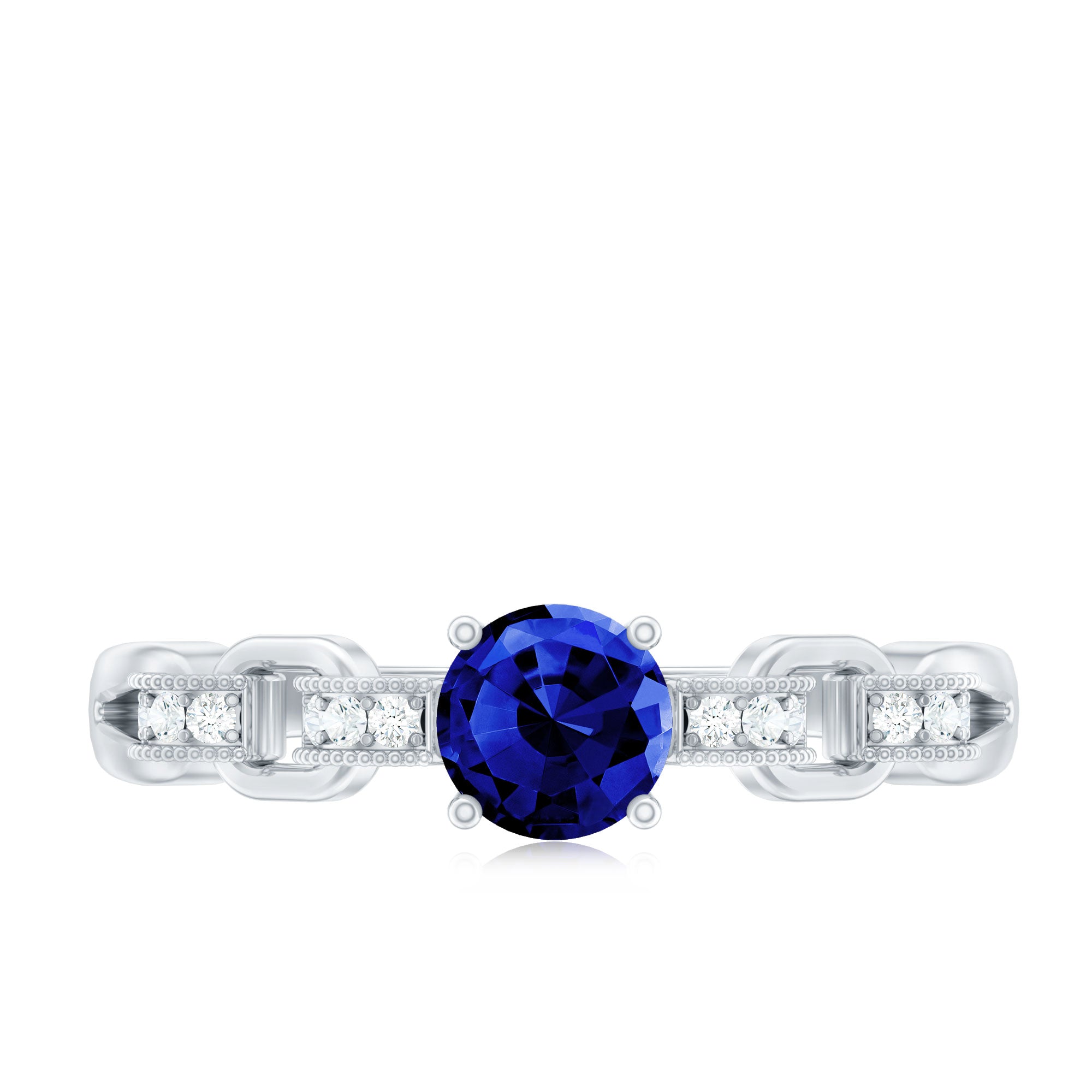Certified 0.6 Carat Lab Grown Blue Sapphire Promise Ring with Diamond for Women AAAA - Rosec Jewels