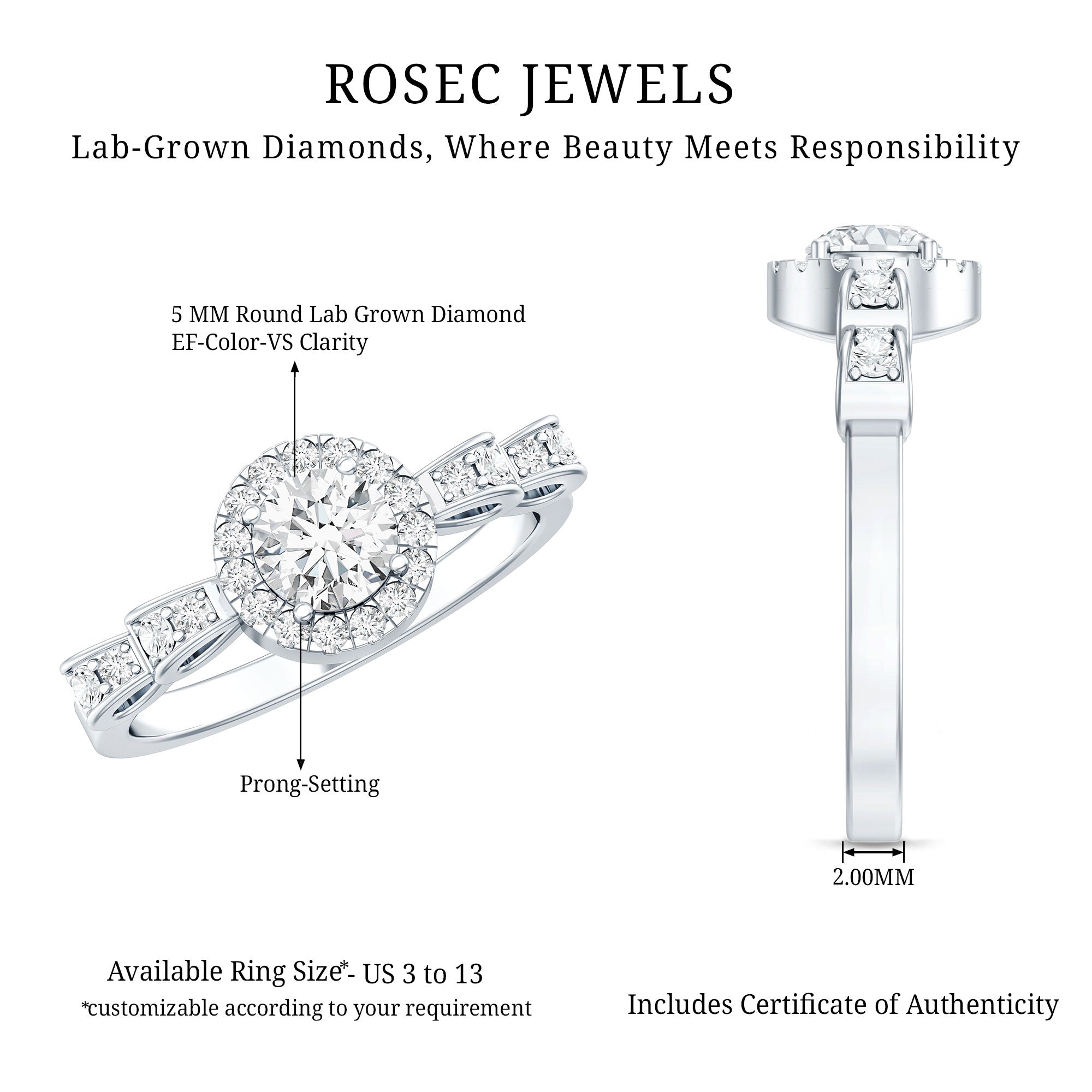 Lab Grown Diamond Minimal Engagement Ring For Her Lab - ( EF-VS ) - Rosec Jewels