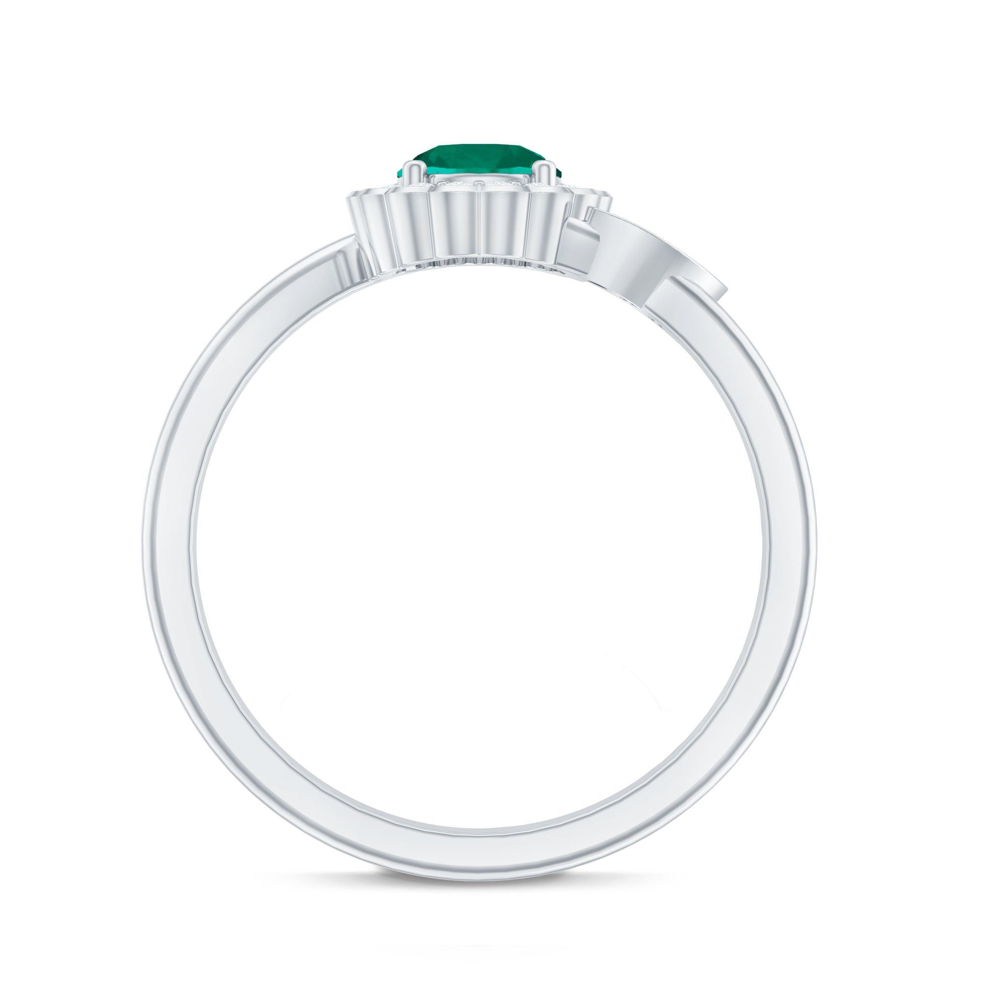 Nature Inspired Lab Grown Emerald Promise Ring with Diamond Halo AAAA - Rosec Jewels