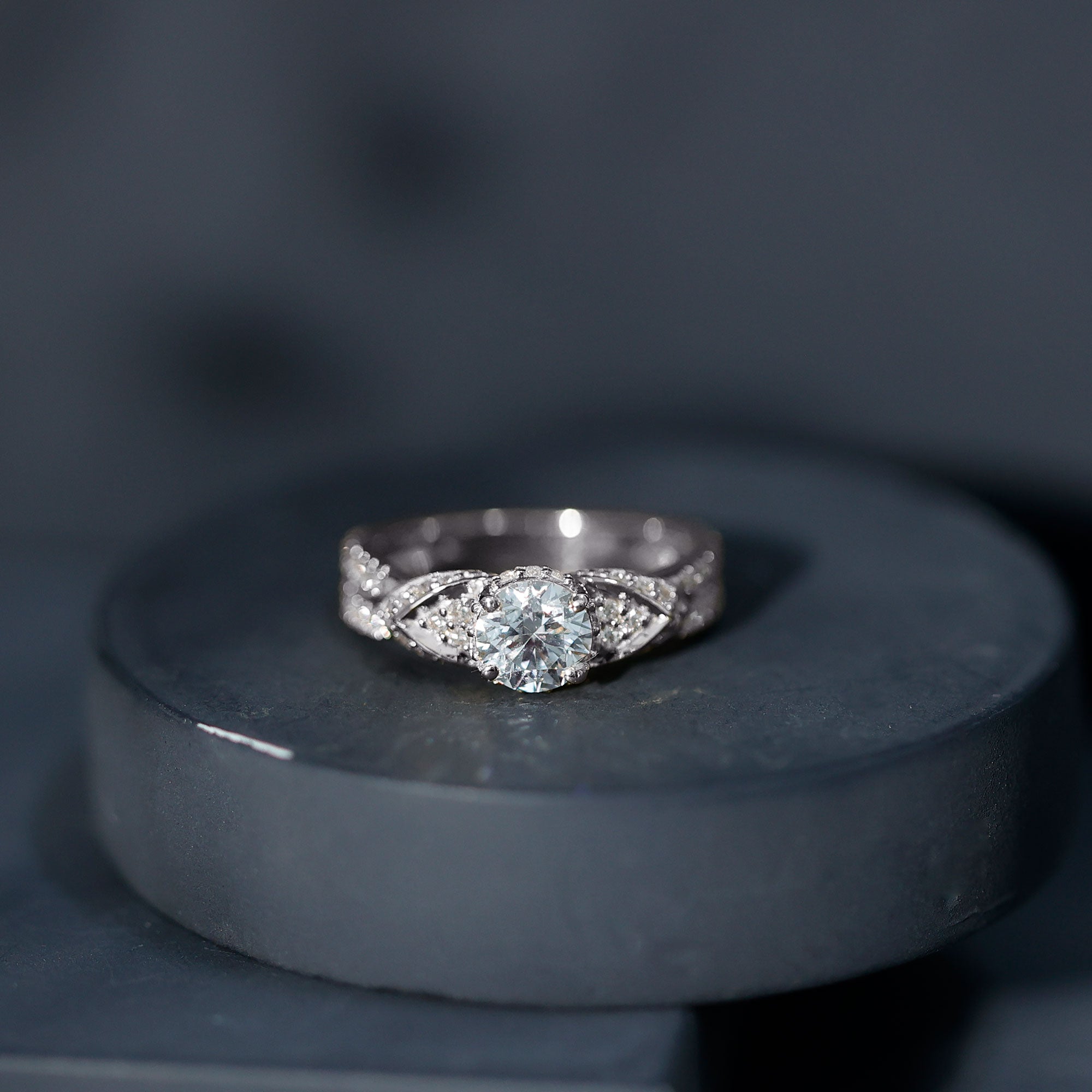 Lab Grown Diamond Round Engagement Ring With Side Stone Lab - ( EF-VS ) - Rosec Jewels