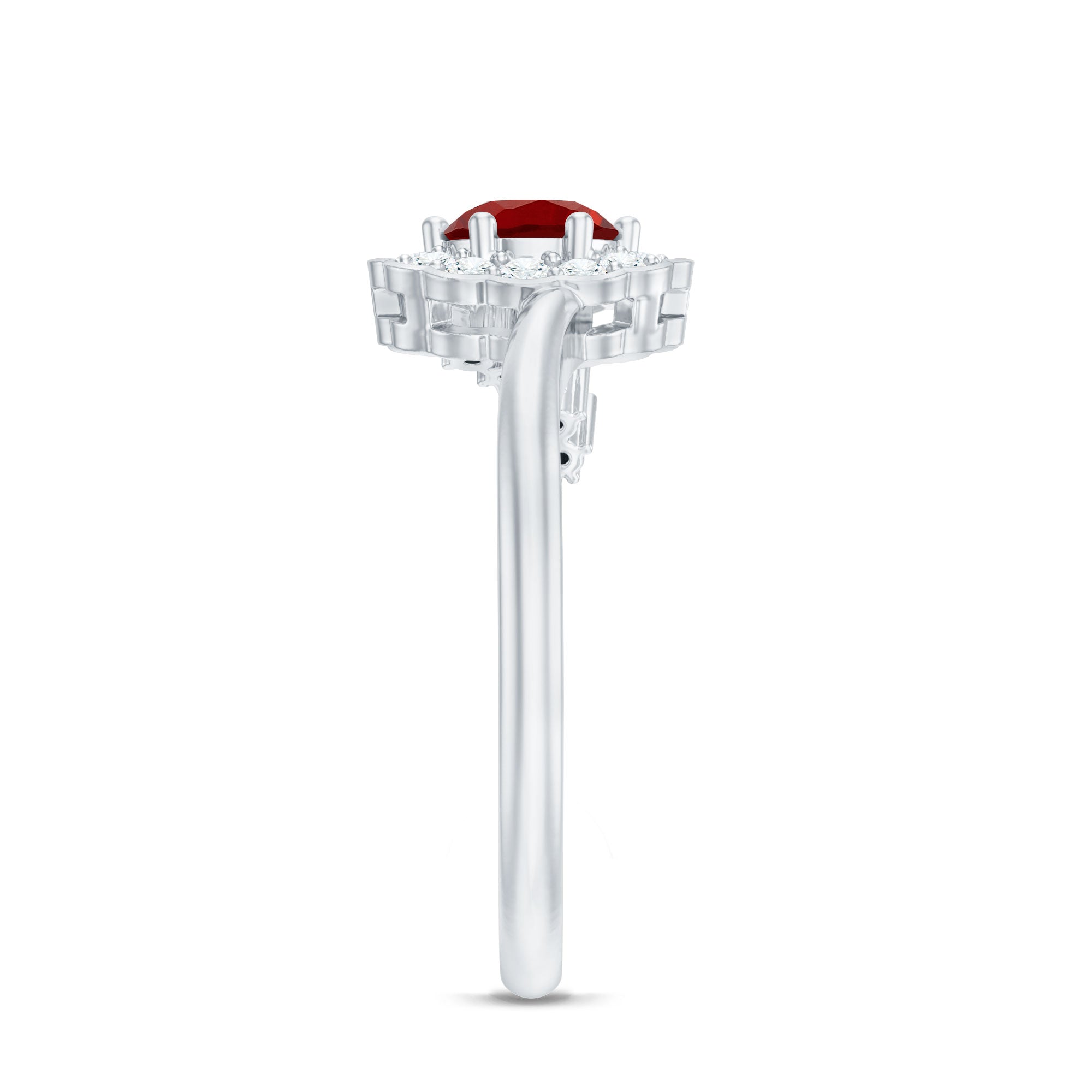 Certified Lab Created Ruby and Diamond Flower Engagement Ring AAAA - Rosec Jewels