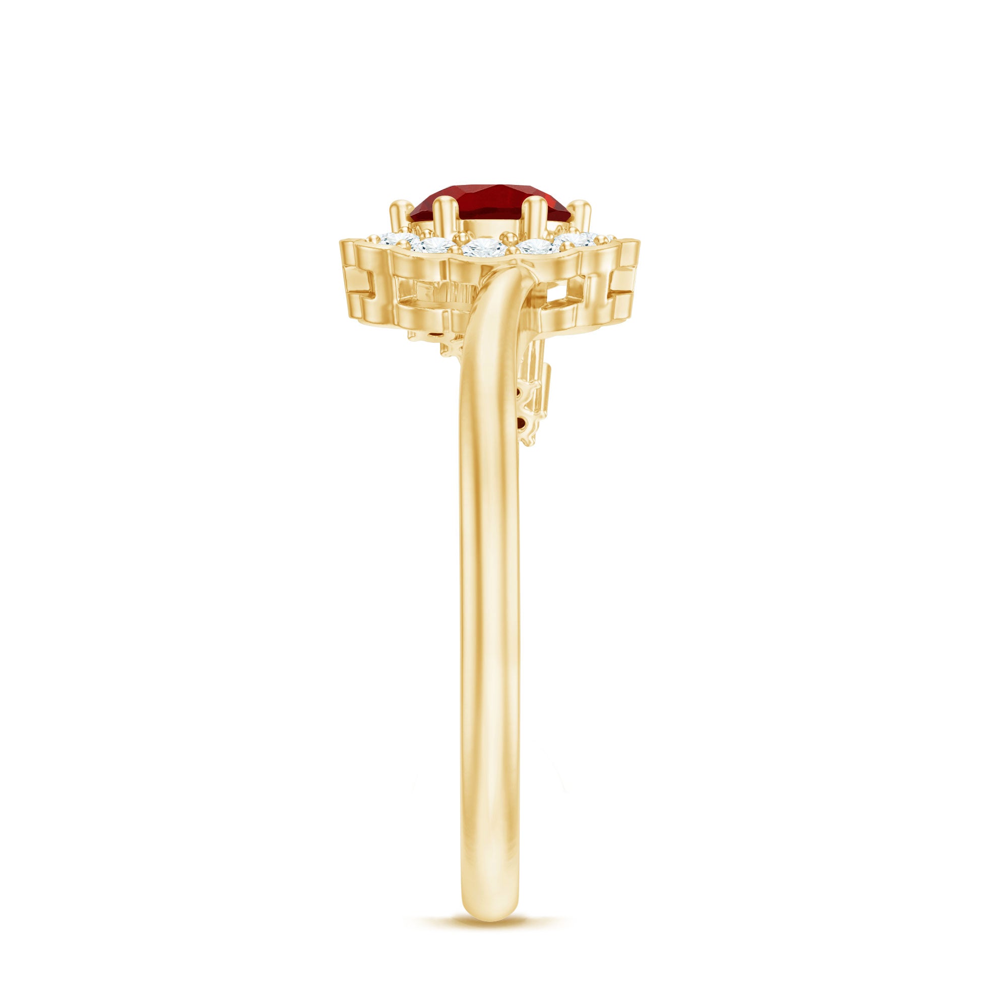 Certified Lab Created Ruby and Diamond Flower Engagement Ring AAAA - Rosec Jewels