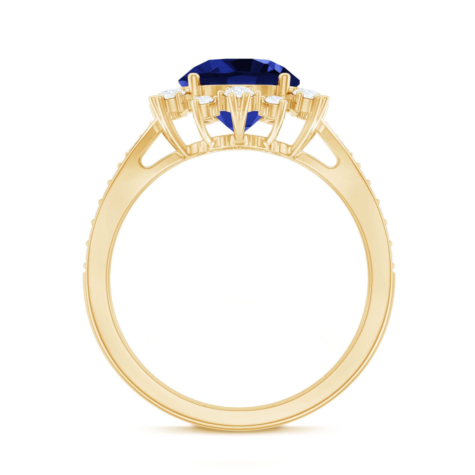 Lab Grown Blue Sapphire Round Engagement Ring with Diamond Accent AAAA - Rosec Jewels