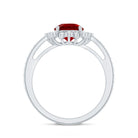 Vintage Style Lab Created Ruby and Diamond Halo Engagement Ring AAAA - Rosec Jewels