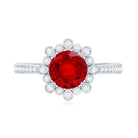 Vintage Style Lab Created Ruby and Diamond Halo Engagement Ring AAAA - Rosec Jewels