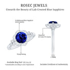 Round Created Blue Sapphire Flower Engagement Ring with Diamond AAAA - Rosec Jewels