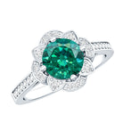 2 Carat Lab Grown Emerald Vintage Inspired Engagement Ring with Diamond AAAA - Rosec Jewels