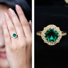 2 Carat Lab Grown Emerald Vintage Inspired Engagement Ring with Diamond AAAA - Rosec Jewels