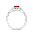 Certified Lab Created Ruby Square Cut Engagement Ring with Diamonds AAAA - Rosec Jewels