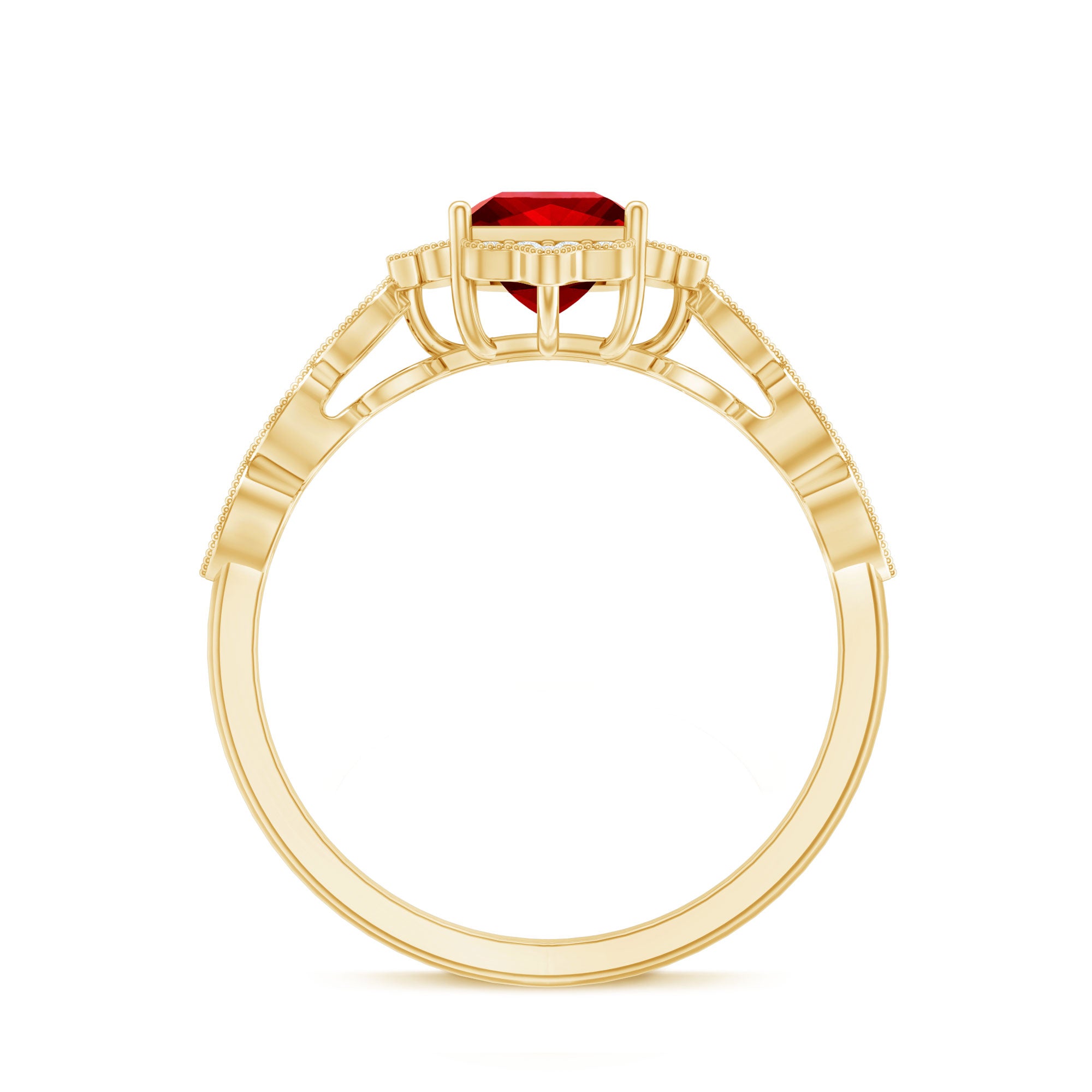 Certified Lab Created Ruby Square Cut Engagement Ring with Diamonds AAAA - Rosec Jewels
