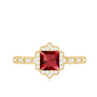 Certified Lab Created Ruby Square Cut Engagement Ring with Diamonds AAAA - Rosec Jewels