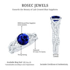 Designer 2.7 Carat Lab Grown Blue Sapphire Engagement Ring with Diamond Criss Cross Shank AAAA - Rosec Jewels
