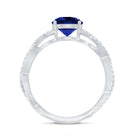 Designer 2.7 Carat Lab Grown Blue Sapphire Engagement Ring with Diamond Criss Cross Shank AAAA - Rosec Jewels