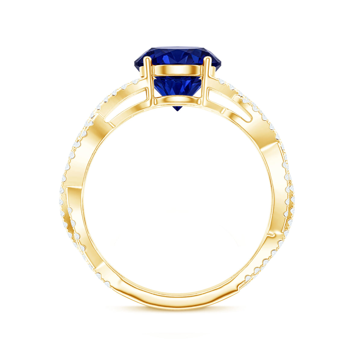 Designer 2.7 Carat Lab Grown Blue Sapphire Engagement Ring with Diamond Criss Cross Shank AAAA - Rosec Jewels