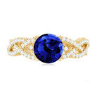 Designer 2.7 Carat Lab Grown Blue Sapphire Engagement Ring with Diamond Criss Cross Shank AAAA - Rosec Jewels