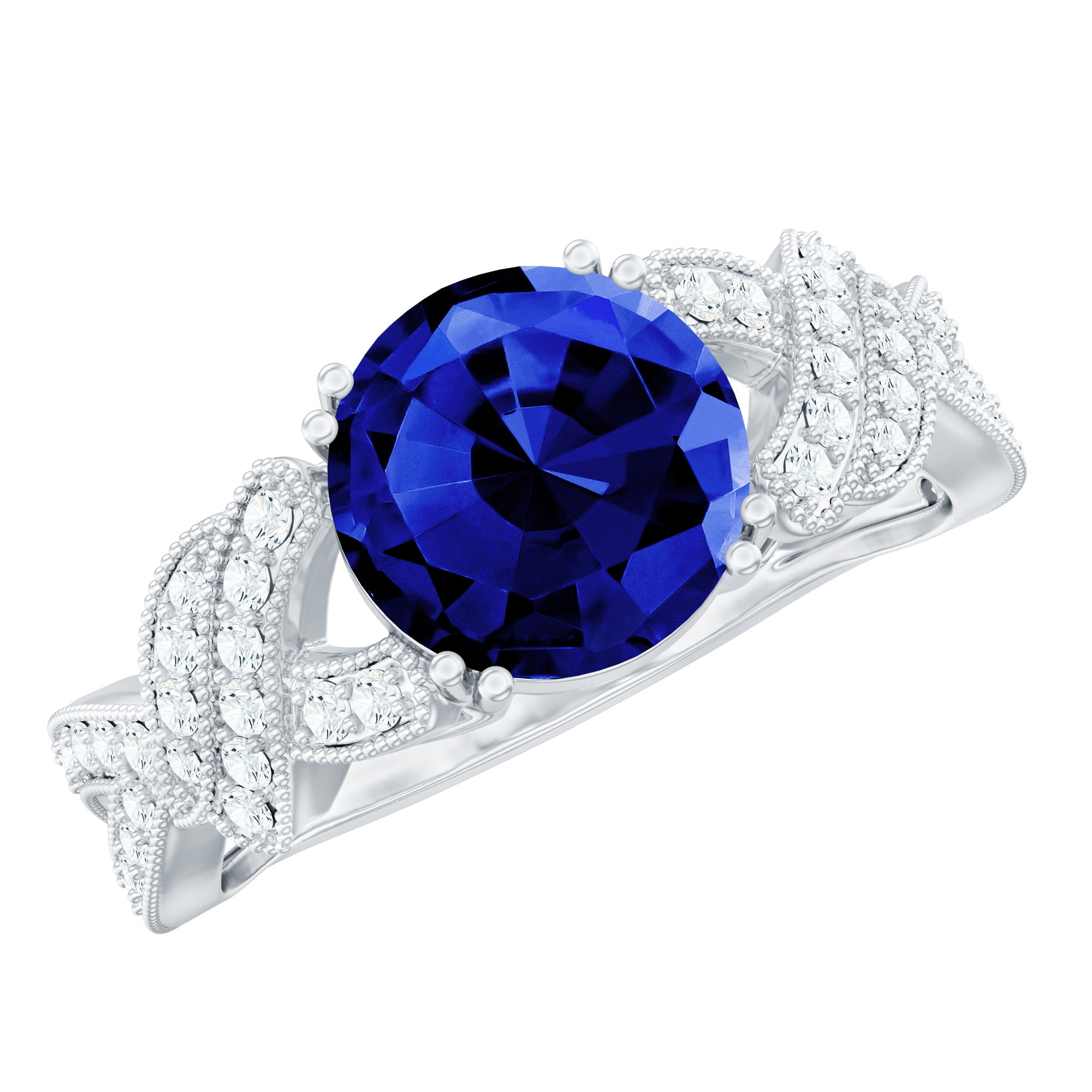 Certified Lab Grown Blue Sapphire Solitaire Engagement Ring with Diamond