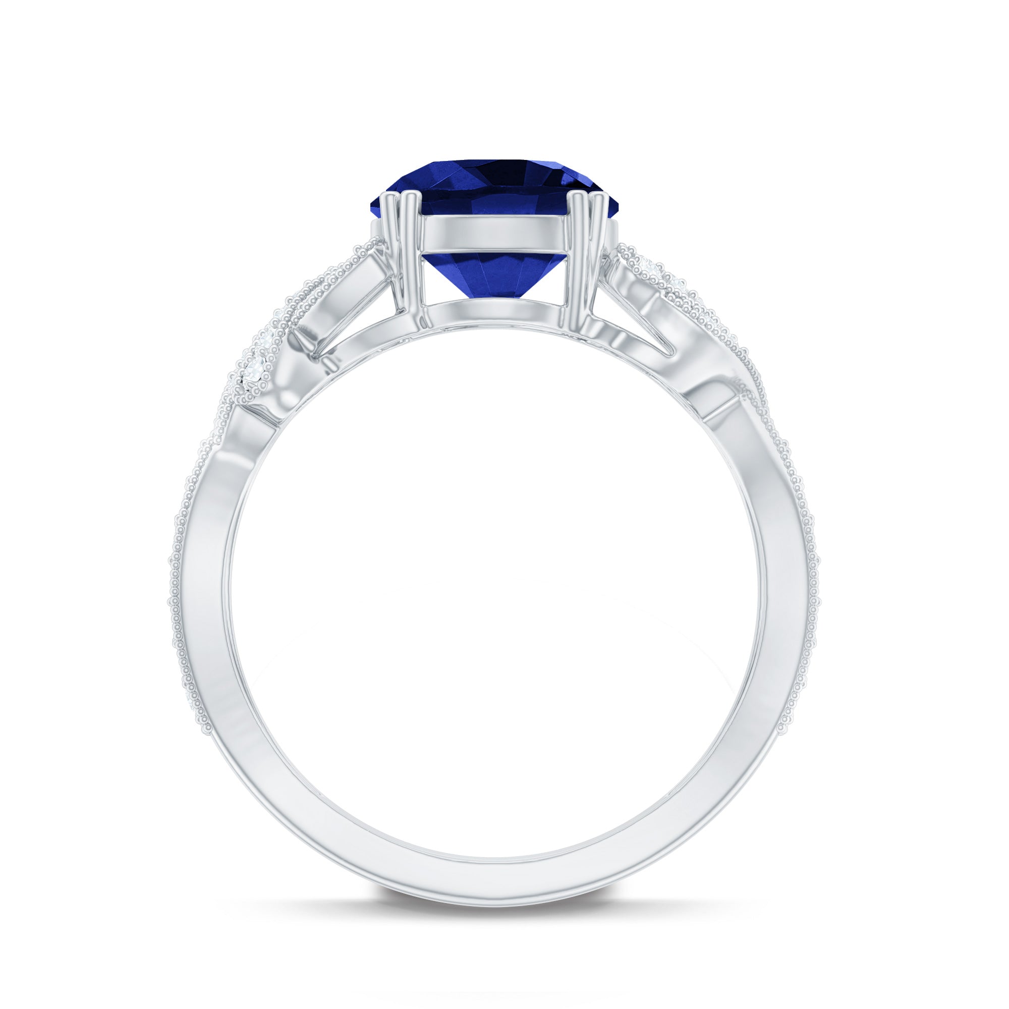 Designer 2.7 Carat Lab Grown Blue Sapphire Statement Engagement Ring with Diamond AAAA - Rosec Jewels
