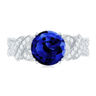 Designer 2.7 Carat Lab Grown Blue Sapphire Statement Engagement Ring with Diamond AAAA - Rosec Jewels
