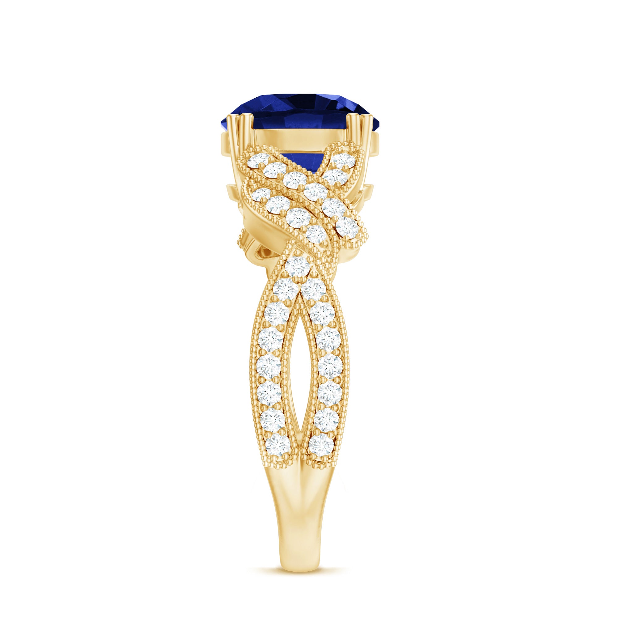 Designer 2.7 Carat Lab Grown Blue Sapphire Statement Engagement Ring with Diamond AAAA - Rosec Jewels