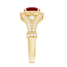 Antique Looking Lab Grown Ruby Engagement Ring with Diamond Halo AAAA - Rosec Jewels