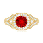 Antique Looking Lab Grown Ruby Engagement Ring with Diamond Halo AAAA - Rosec Jewels