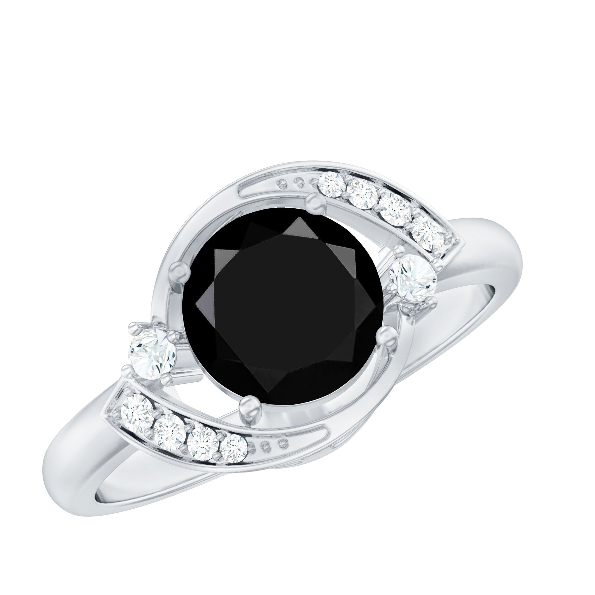 Lab Created Black Diamond Designer Ring With Diamond