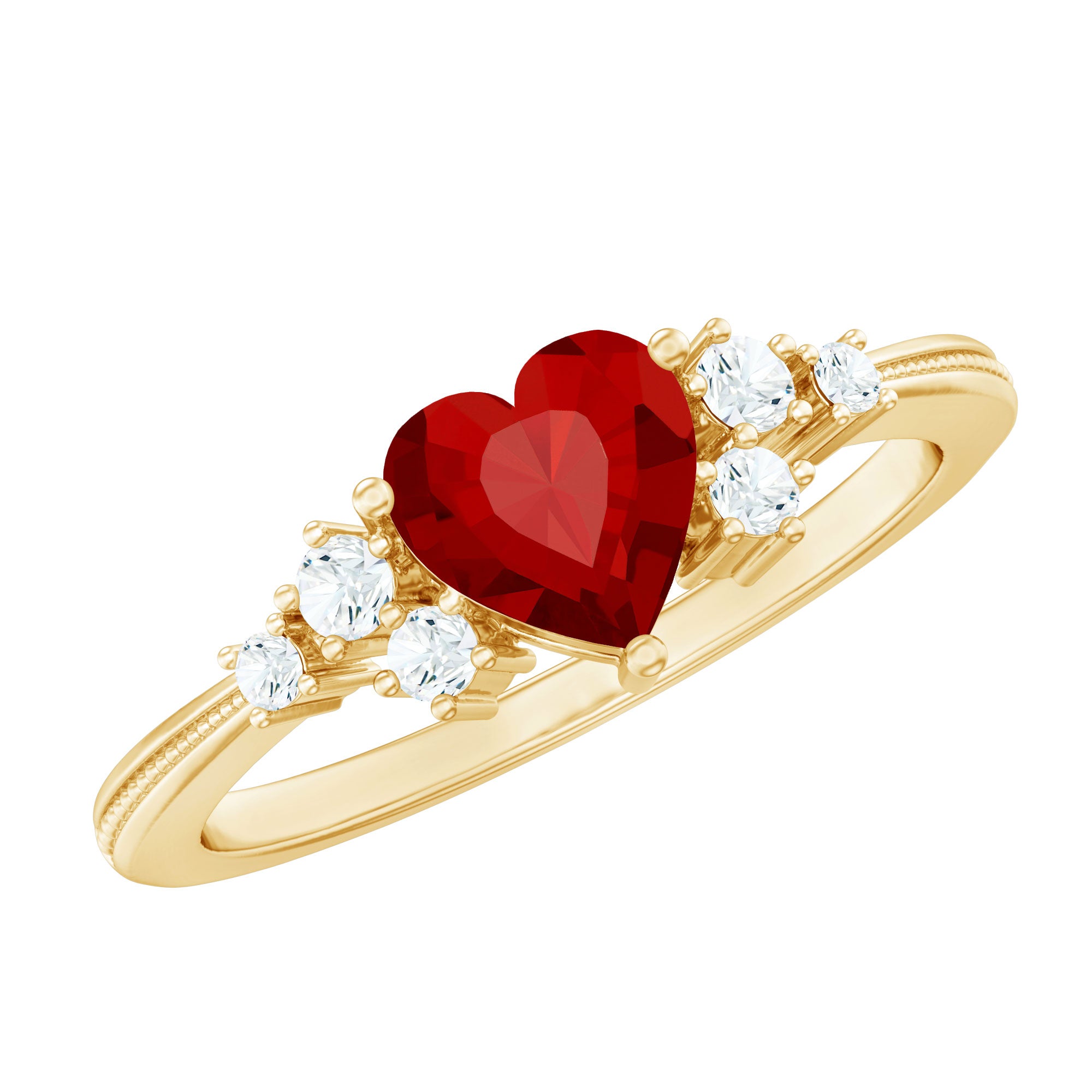 Lab Grown Ruby Heart Promise Ring with Diamond Accent AAAA - Rosec Jewels
