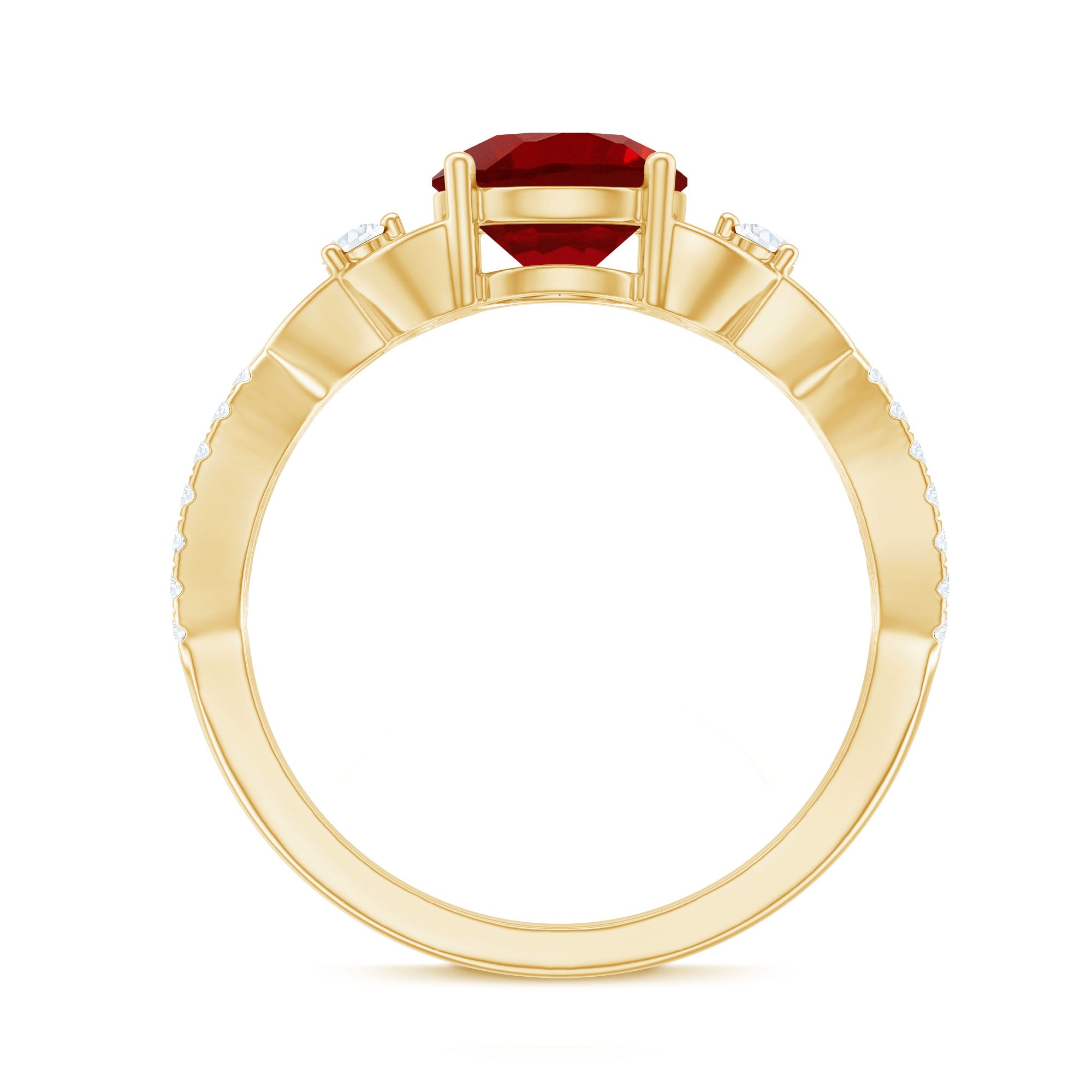 Certified Lab Created Ruby Solitaire Engagement Ring with Diamonds AAAA - Rosec Jewels